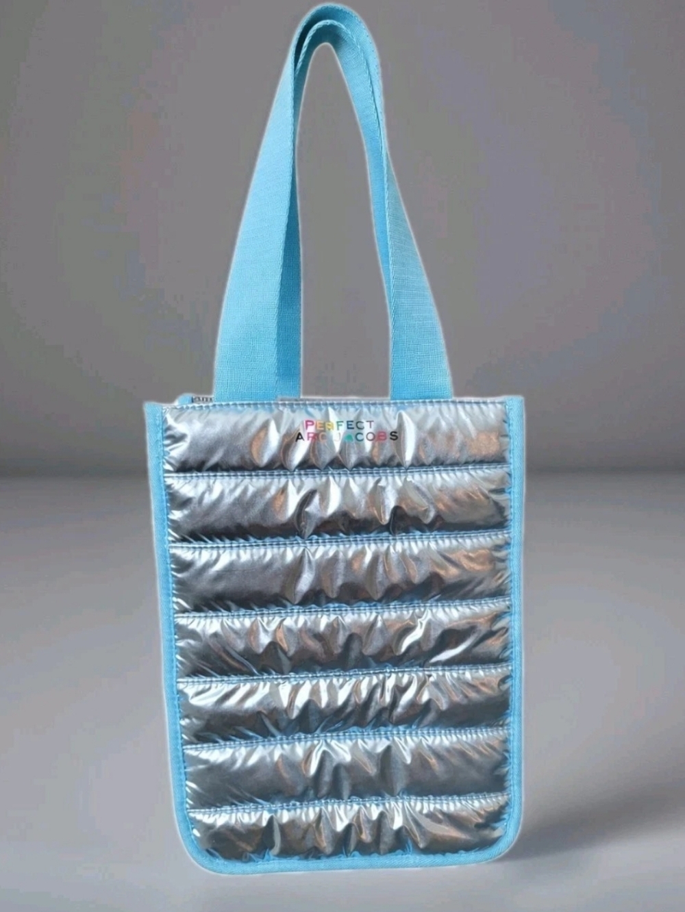 Very Rare Marc Jacobs Blue/Teal Silver Quilted Tote Lunch Bag NWOT